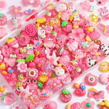Imagem de 100 peças de pingentes de geleca rosa rosa sortidos lindos enfeites de geleia a granel, acessórios kawaii aleatórios, enfeites de resina para capas de telefone, grampos de cabelo, scrapbooking