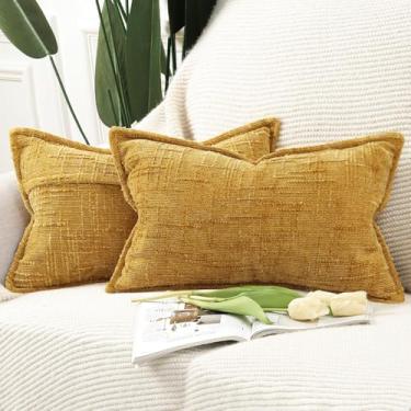 Imagem de MADIZZ Pacote com 2 capas de almofada de chenille 30,5 x 50,8 cm, amarelas, macias, neutras decorativas, para sofá, sofá, boho, decoração moderna de casa de fazenda para quarto, sala de estar