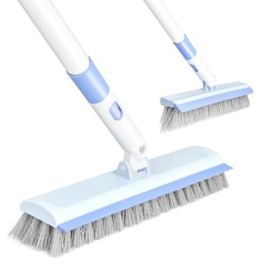 Imagem de XXFLOWER Escova de limpeza de chão e escova de argamassa em forma de V com cabo longo 3 em 1 escova substituível para raspagem de cabeça com cerdas rígidas com cabeça giratória para limpar azulejos