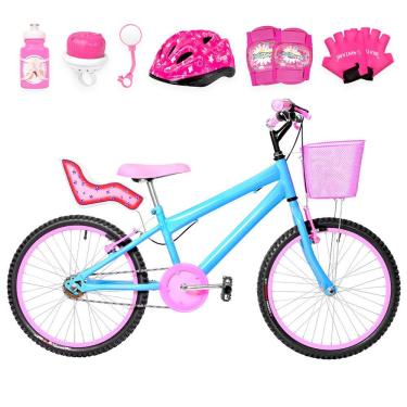 Imagem de Bicicleta Infantil Feminina Aro 20+Kit Premium Azul Claro