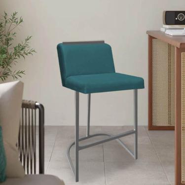 Imagem de Banqueta Com Encosto Nynna Luxo Confort Bistrô Cozinha Ferro Cinza Suede Azul Turquesa - Amey Decor
