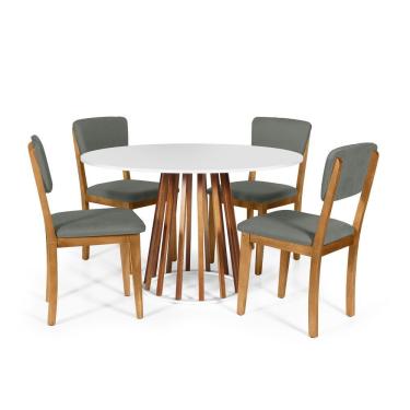 Imagem de Mesa De Jantar Redonda Gabi Nat/bran Com 4 Cadeiras Estofadas Ella Cinza