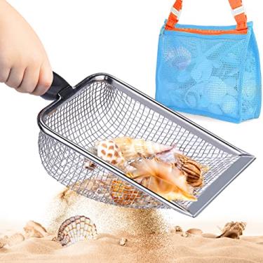 Imagem de Vodolo Beach Mesh Shovel with Mesh Beach Bag for Shell Collecting, Kids Filter Sand Scooper for Picking Up Shells, Shark Tooth Sifter Dipper for Boys and Girls, Toy