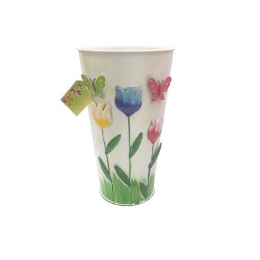 Imagem de Vaso Metal Enfeite Jardim Quintal Varanda Borboleta Flor Branco (sybo-g7)