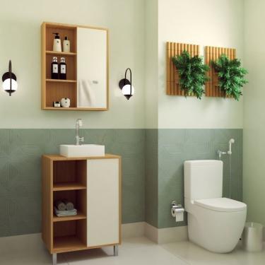 Imagem de Gabinete De Banheiro 60cm Julia Com Balcão 1 Porta Correr E Espelheira Sem Cuba Mel-arenas