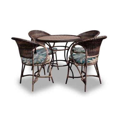 Imagem de Conjunto De Mesa Fibra Sintética Arcobalena - 4 Poltronas + 1 Mesa - Tecido Palmares Petróleo