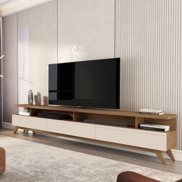 Imagem de Rack para Tv 86 Polegadas Pés em Madeira Maciça Freijó/Off White
