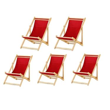 Imagem de Kit 5 Cadeira Madeira Espreguiçadeira Dobrável Sb-vermelho