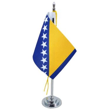 Imagem de Mini Bandeira De Mesa Do Bósnia Poliéster 15 Cm Mastro
