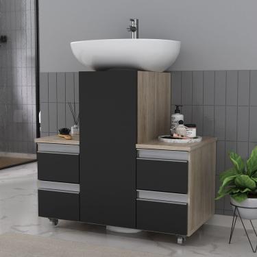 Imagem de Gabinete Banheiro Coluna Para Encaixe Madeirado Preto