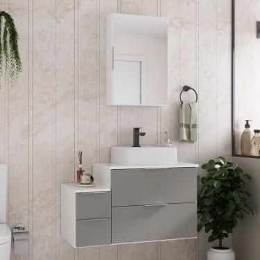 Imagem de Conjunto Gabinete Banheiro Nivus 80 (gabinete+espelheira+cuba) Branco Cinza