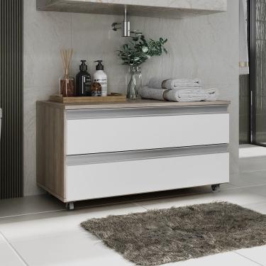 Imagem de Gabinete Banheiro Rodinhas Joia 80cm 02 Gavetas Madeirado Branco