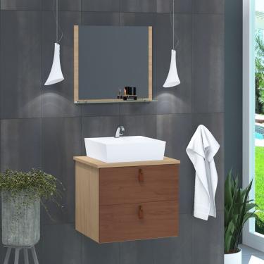 Imagem de Gabinete De Banheiro Suspenso 2 Gavetas Berlim 45cm Freijó Amadeirado E Natura - Marrom