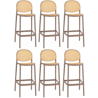 Imagem de Kit 6 Banqueta Alta Com Encosto Roma Em Polipropileno - Marrom Claro