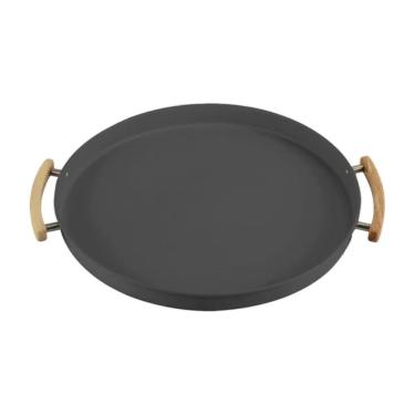 Imagem de Bandeja Com Alça Sense 41,5cm Metal + Bambu Chumbo Ou