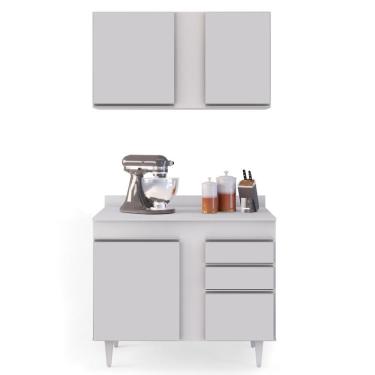 Imagem de Armário Aéreo Indiana E Balcão Gabinete 100cm Luziania Branco - Lumil Móveis