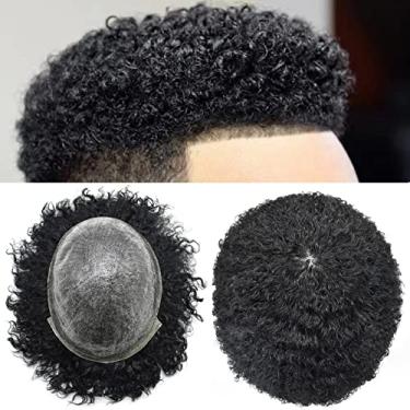 Imagem de Generic Peruca Afro Cacheada Para Homens Negros Afro-Americanos, Cabelo Brasileiro Com Trama Completa De Poliéster, Poliuretano Injetada, 10 Mm Onda, Nº 1 Jet