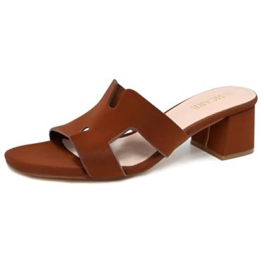 Imagem de SICARE Sandálias De Salto Quadrado Aberto Com Tiras, Bloco Baixo, Grosso, Sem Cadarço, Mules Confortáveis, Casuais, Pretas, Brancas E Bege, Vestido Para Mulheres, Marrom, Tamanho 7