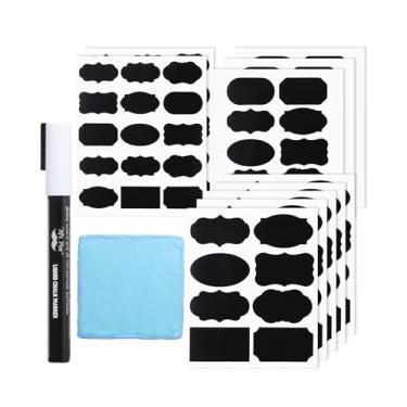 Imagem de Mr. Pen - Etiquetas para quadro-negro, 100 peças, formas sortidas, 1 marcador de giz branco e toalha pequena, etiquetas, adesivos, etiquetas para recipientes de armazenamento, etiquetas adesivas, etiquetas para garrafas, etiquetas para alimentos, etiquetas para frascos