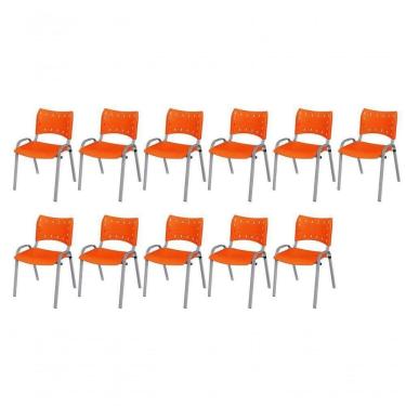 Imagem de Cadeira Iso Base Cinza, Igreja, Escola, Escritório - Laranja Kit 11 Peças