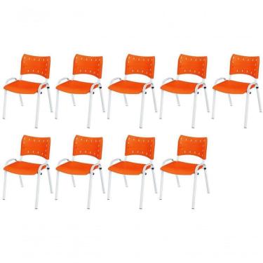 Imagem de Cadeira Iso Base Branco Igreja, Escola, Escritório - Laranja Kit 9 Peças