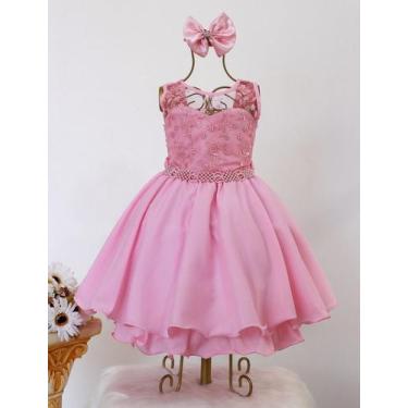 Imagem de Vestido Infantil Rosa Daminha Festa Luxo Formatura E Tiara, Rosa, 4