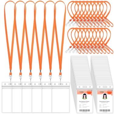 Imagem de Marspark Conjunto de 100 cordões de etiqueta de nome com suporte de identidade, crachás de identificação transparentes, prendedor a granel, porta-cartões de plástico à prova d'água para adultos,