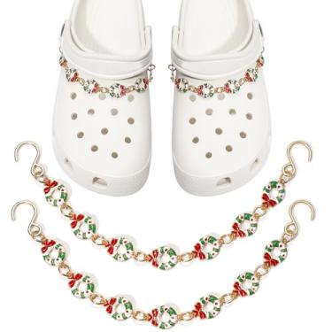 Imagem de CIKKITZ 2 peças de correntes de sapatos brilhantes para sandálias de tamanco, pingentes de sapato de Natal, árvore de Natal, Papai Noel, rena, pingentes de decoração de sapatos DIY para lembrancinhas