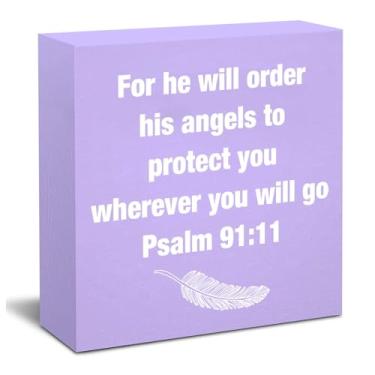 Imagem de TAGDANK Salmo 91:11 Roxo, Decoração De Escritório, Acessórios Mesa, Presentes Inspiradores Para Mulheres, Versículo Da Bíblia, Placa Cristã, Casa E Fofo