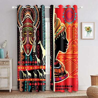 Imagem de MIZSYE Cortinas Africanas Blackout Femininas, Estilo Étnico Boêmio, Máscaras, Girafa, De Janela, Patchwork, Tratamentos Artísticos Para Quarto, Sala Estar, 42 X 84 Polegadas, Cldwms0223