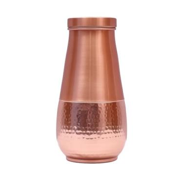 Imagem de 2activelife Garrafa de água de cobre puro - Garrafa de cabeceira de 1000 ml (1 litro) com design de favo de mel meio martelado para benefícios de saúde ayurvédicos - à prova de vazamento e fácil de