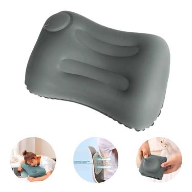 Imagem de Travesseiro Cinza Almofada De Viagem Com Inflador Integrado