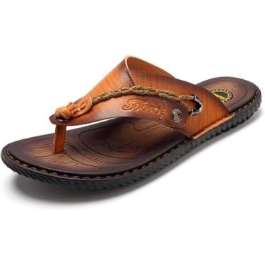 Imagem de Chinelos De Couro Masculinos Moda Casual Sandálias De Praia Chinelos Respiráveis De Verão Ao Ar Livre, Brown, 45 EU