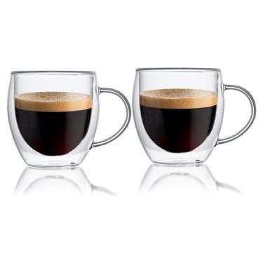 Imagem de Conjunto de 2 xícaras de café expresso de 227 g, canecas de café de vidro de parede dupla com alça, xícaras de café de camada isolada, canecas de vidro borossilicato transparente, perfeitas para