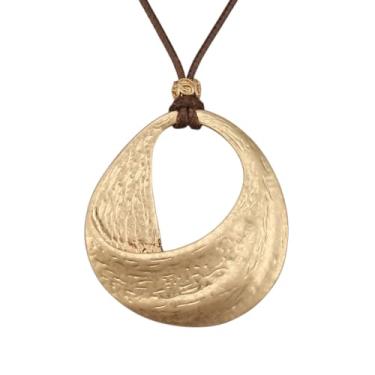 Imagem de AZORA Colar com pingente de vários anéis de cor bronze feito à mão, estilo boho, longo, de couro, para mulheres, Couro sintético, Sem Pedra Preciosa