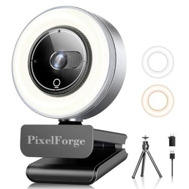 Imagem de Webcam 4K para PC com microfone, luz e capa de privacidade, câmera web para computador desktop/laptop/monitor/Mac, sensor Sony UHD 4K, foco automático PDAF, microfones com cancelamento de ruído de IA