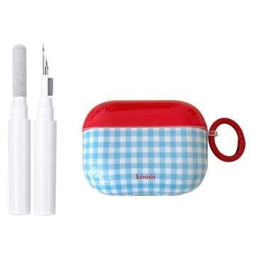 Imagem de inewateri Capa compatível com AirPods 4 com kit de limpeza com design de estética azul bonito chaveiro à prova de choque vermelho capa superior para meninas e mulheres para Airpods 4ª (2024)-azul