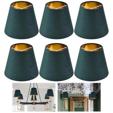 Imagem de GO&SO Conjunto De 6 Mini Abajures De Veludo Verde Escuro, Abajur Pequeno (Lâmpada De Encaixe) 4 X 6 X 5 Pol., Abajures De Lustre Modernos Para Luminárias De Mesa, Luminárias De Mesa, Luzes Pendentes
