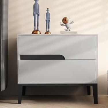 Imagem de Mesa De Cabeceira De Madeira Maciça Moderna E Simples Com Puxador De Gaveta Criativo, Design Em Couro, Multicolorido E De Grande Capacidade, Adequado Para Sala De Es, Light Gray(l), 45 * 40 * 48cm