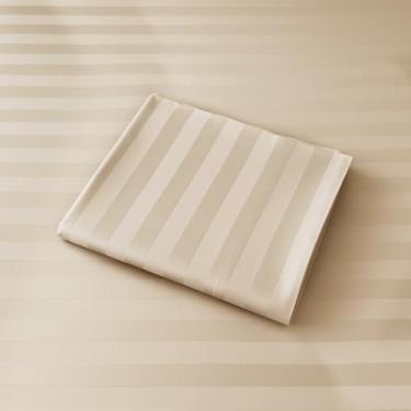 Imagem de Apenas lençóis de algodão, lençol de cima 100% algodão 600 fios, 100% algodão, lençol de cima Queen apenas 1 peça, fresco, respirável, enrugado (1 peça queen bege listrado)