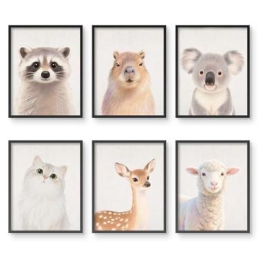 Imagem de VOLIX Decoração de parede de berçário de safári para bebês - Impressão de parede de animais fofos em tela, presentes abaixo de 20 dólares para quarto de bebês meninos e meninas, conjunto de arte de