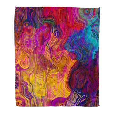 Imagem de Cobertor de decoração de casa, estampa de ondas coloridas abstratas, quentes, macias, aconchegantes cobertores de cama de flanela para cama, sofá, sofá e cadeira, adequado para todas as estações, 203