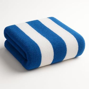 Imagem de U.S. Polo Assn. Toalha de praia listrada Cabana, 91 x 178 cm, mistura de algodão e poliéster, jacquard duplo, veludo (azul royal)