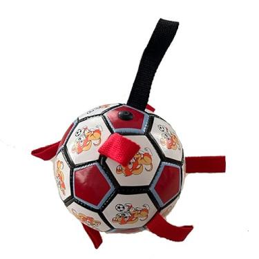 Imagem de Brinquedos para cães, bola de futebol com alças, brinquedos interativos para cães, presentes de aniversário para cachorros, puxador, brinquedo aquático, bolas duráveis para cães médios (vermelho)