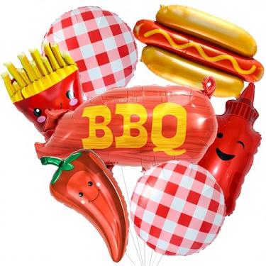 Imagem de BBQ Theme Balloon Set - Hot Dog, French Fries, Chili Pepper & Red White Checkered Balloons for Grill Parties, Summer Events, Mexican Fiesta Party ,Picnics & Outdoor Celebrations 7pcs