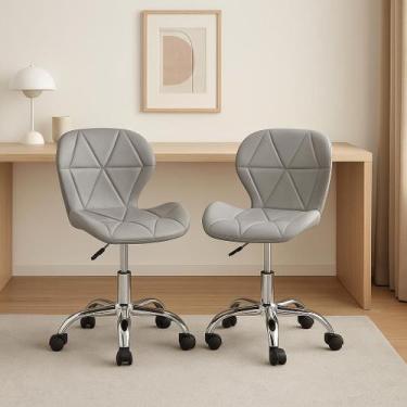 Imagem de Kit 02 Cadeiras De Escritório Slim Ergonômica Giratória Couro Diversas