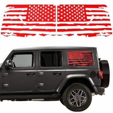 Imagem de Decalque de janela traseira da bandeira americana compatível com Jeep Wrangler JL JLU 2018-2024 2025 (versão de 4 portas), adesivo de vidro pré-cortado para janela traseira para Jeep Wrangler 2 peças
