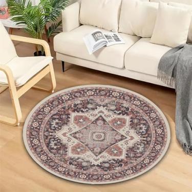Imagem de ESSMOKO Tapete de sala de estar tapete redondo de imitação de caxemira marroquino, tapete de estar e quarto para casa, de fácil cuidado, roxo 60 cm