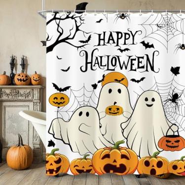 Imagem de oolygoo Linda cortina de chuveiro fantasma de Halloween adorável abóbora morcego infantil divertida decoração de banheira