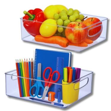 Imagem de Kit com 2 Organizador Acrílico Grande Multiuso para Geladeira Dispensa Guarda Roupa Armário de cozinha Banheiro ou escritório 25cm x 20cm Transparente com Alça